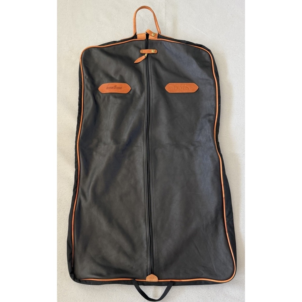 VTG CRUMP Black Brown Leather Garment Bag Travel Suit Bag Suede Canvas Monogram